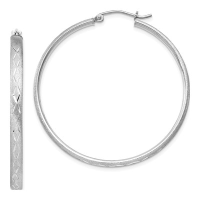 Sterling Silver 41mm Diamond-Cut Hoop Earrings