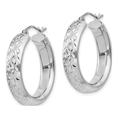 Sterling Silver 26mm Diamond-Cut Hoop Earrings – view 3
