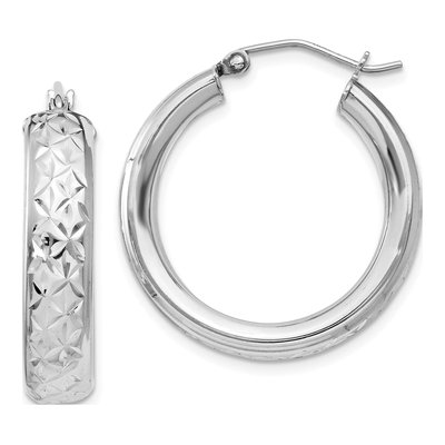 Sterling Silver 26mm Diamond-Cut Hoop Earrings