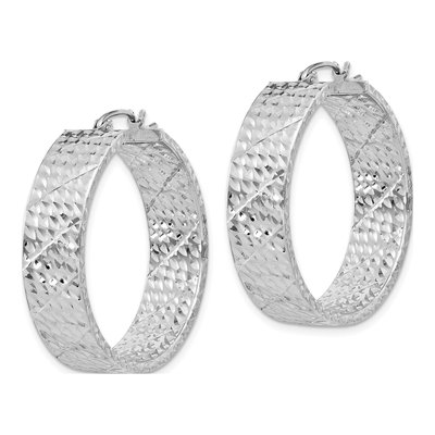 Sterling Silver 31mm Diamond-Cut Hoop Earrings – view 3