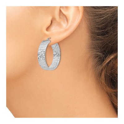 Sterling Silver 31mm Diamond-Cut Hoop Earrings – view 4