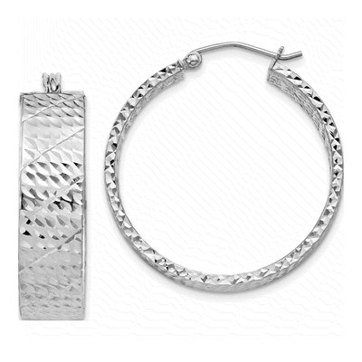 Sterling Silver 31mm Diamond-Cut Hoop Earrings