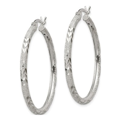Sterling Silver 35mm Diamond-Cut Hoop Earrings – view 3