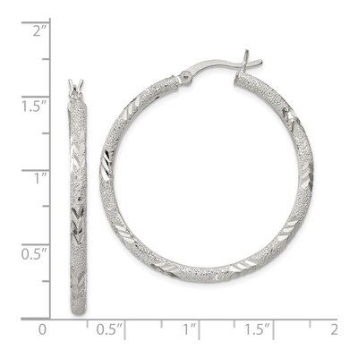 Sterling Silver 35mm Diamond-Cut Hoop Earrings – view 5