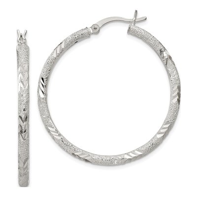 Sterling Silver 35mm Diamond-Cut Hoop Earrings