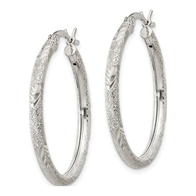 Sterling Silver 29mm Diamond-Cut Hoop Earrings – view 3