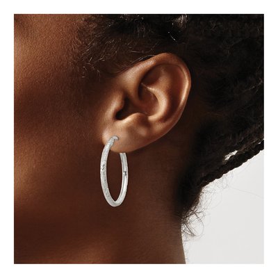 Sterling Silver 29mm Diamond-Cut Hoop Earrings – view 4