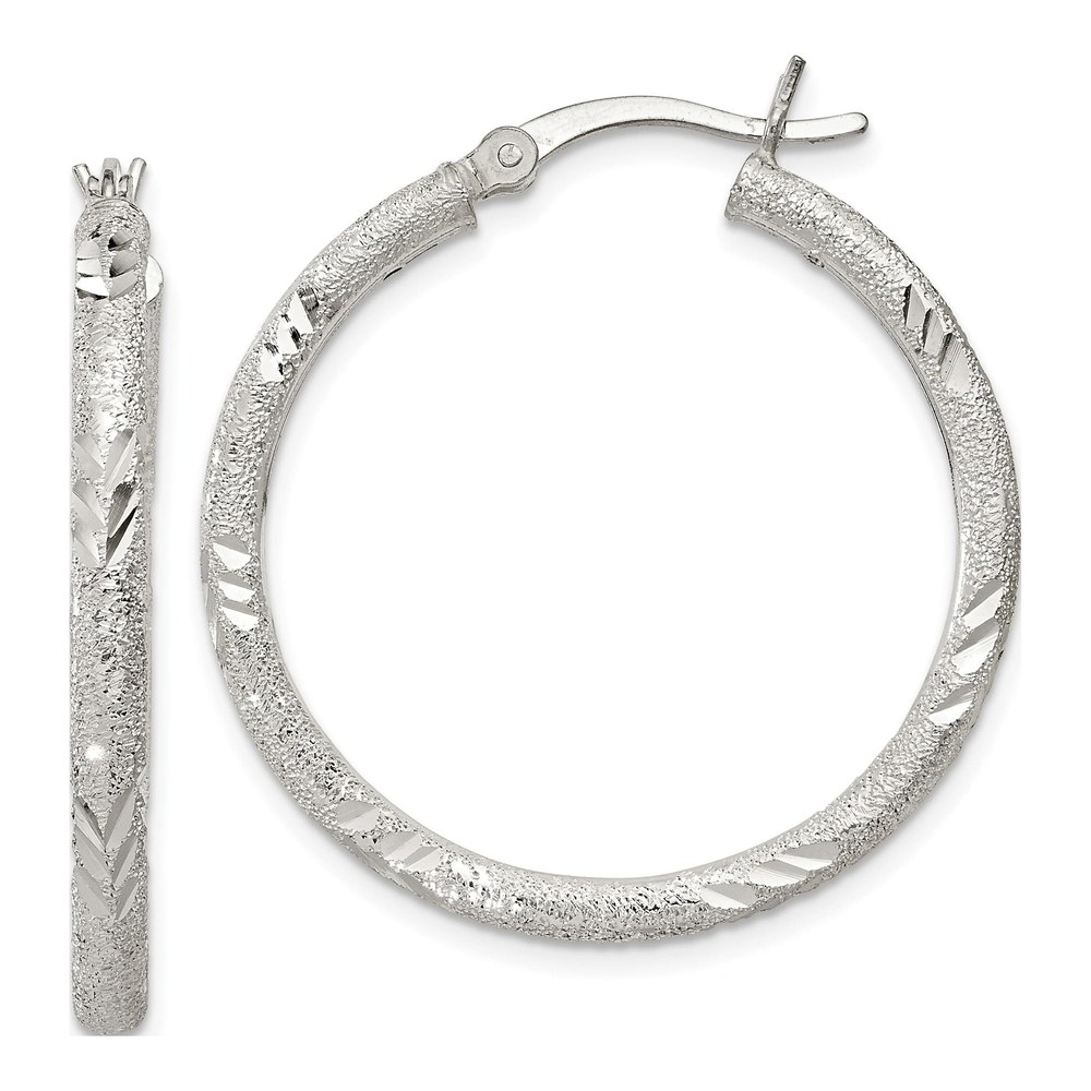 Sterling Silver Diamond-Cut Hinged Hoop Earrings