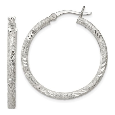 Sterling Silver 29mm Diamond-Cut Hoop Earrings