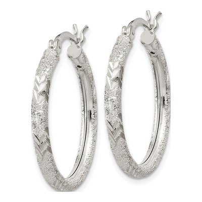 Sterling Silver 24mm Diamond-Cut Hoop Earrings – view 3