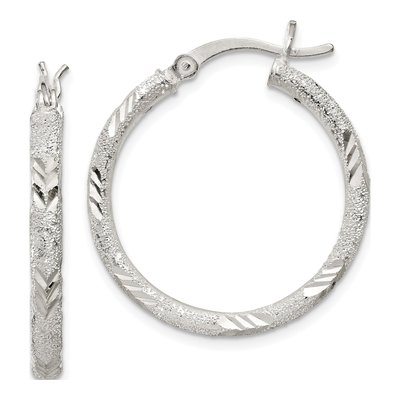 Sterling Silver 24mm Diamond-Cut Hoop Earrings