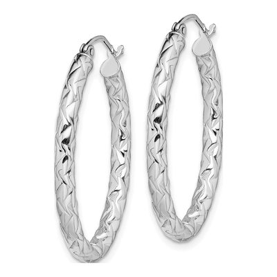 Sterling Silver Diamond-Cut Oval Hoop Earrings – view 3