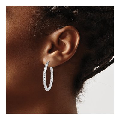 Sterling Silver Diamond-Cut Oval Hoop Earrings – view 4