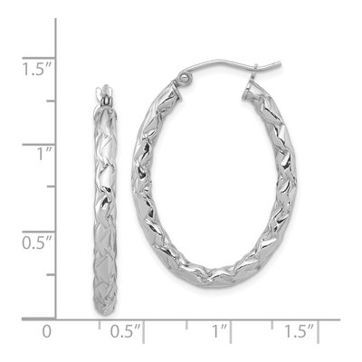 Sterling Silver Diamond-Cut Oval Hoop Earrings – view 5