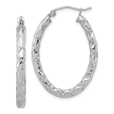 Sterling Silver Diamond-Cut Oval Hoop Earrings