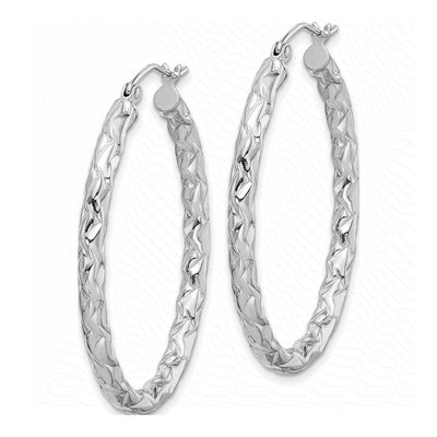 Sterling Silver Diamond-Cut Oval Hoop Earrings – view 3