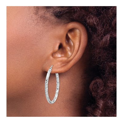 Sterling Silver Diamond-Cut Oval Hoop Earrings – view 4