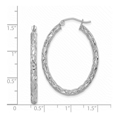 Sterling Silver Diamond-Cut Oval Hoop Earrings – view 5