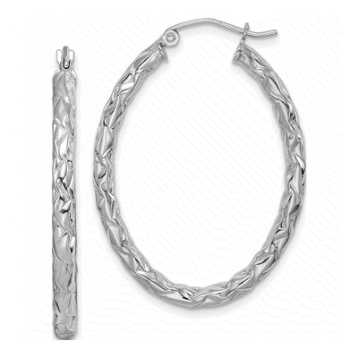 Sterling Silver Diamond-Cut Oval Hoop Earrings