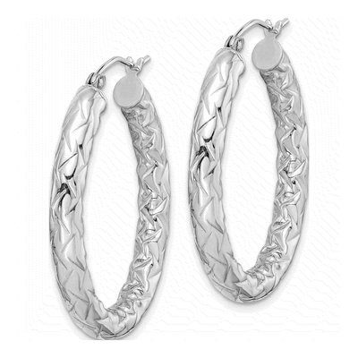 Sterling Silver Diamond-Cut Oval Hoop Earrings – view 3