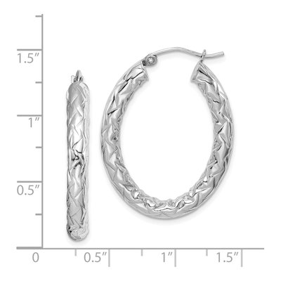 Sterling Silver Diamond-Cut Oval Hoop Earrings – view 5