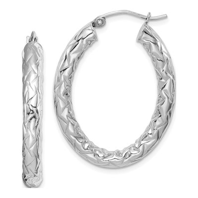 Sterling Silver Diamond-Cut Oval Hoop Earrings