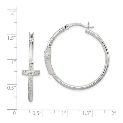 Sterling Silver 33mm CZ Cross Hoop Earrings – view 5