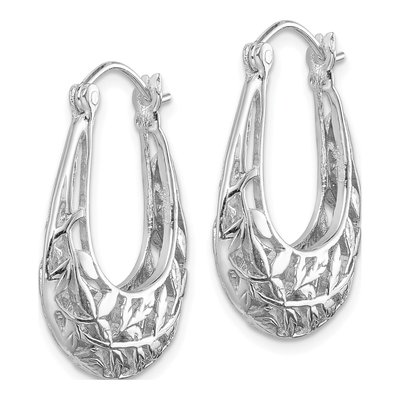 Sterling Silver 28mm Leaf Oval Hoop Earrings – view 3