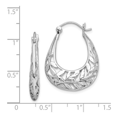 Sterling Silver 28mm Leaf Oval Hoop Earrings – view 5