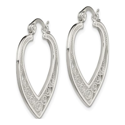 Sterling Silver 29mm Filigree Heart Hoop Earrings – view 3