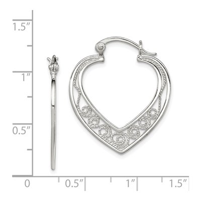 Sterling Silver 29mm Filigree Heart Hoop Earrings – view 5