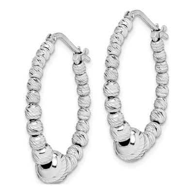 Sterling Silver 27mm Diamond-Cut Beaded Hoop Earrings – view 3