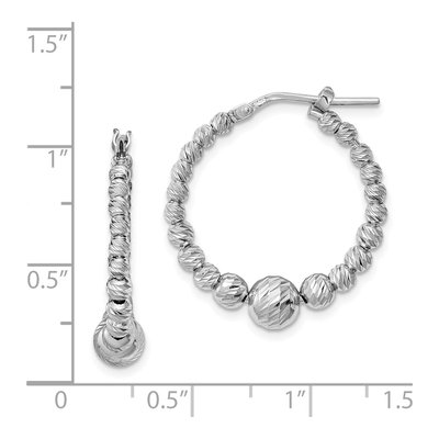 Sterling Silver 27mm Diamond-Cut Beaded Hoop Earrings – view 5