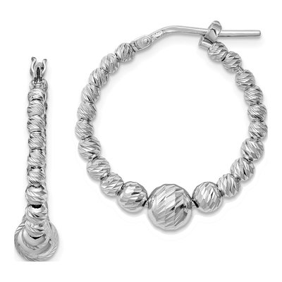 Sterling Silver 27mm Diamond-Cut Beaded Hoop Earrings