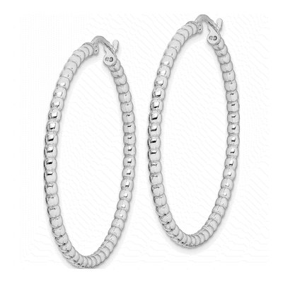 Sterling Silver 35mm Beaded Hoop Earrings – view 3