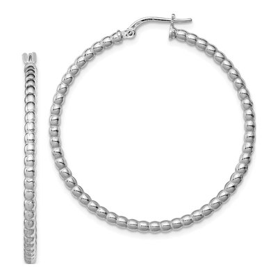Sterling Silver 35mm Beaded Hoop Earrings
