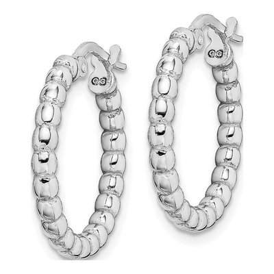 Sterling Silver 15mm Beaded Hoop Earrings – view 3