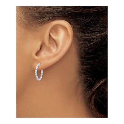 Sterling Silver 15mm Beaded Hoop Earrings – view 4