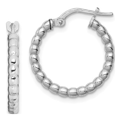 Sterling Silver 15mm Beaded Hoop Earrings