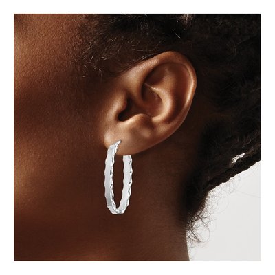 Sterling Silver Scalloped Oval Hoop Earrings – view 4