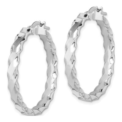 Sterling Silver 32mm Scalloped Edge Hoop Earrings – view 3