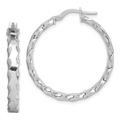 Sterling Silver 32mm Scalloped Edge Hoop Earrings
