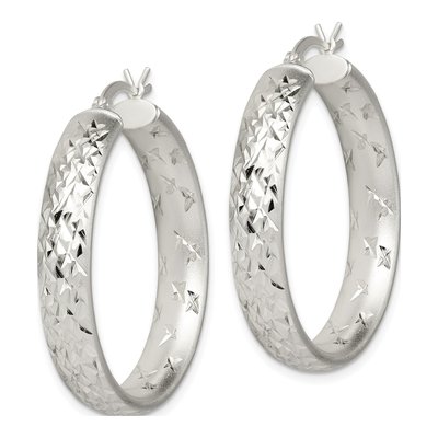 Sterling Silver 37mm Diamond-Cut Hoop Earrings – view 3