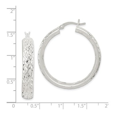 Sterling Silver 37mm Diamond-Cut Hoop Earrings – view 5