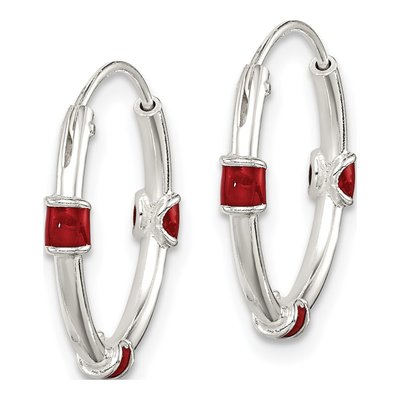 Sterling Silver 18mm Red Enamel Endless Hoop Earrings – view 3