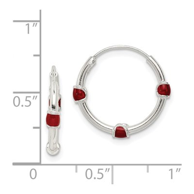 Sterling Silver 18mm Red Enamel Endless Hoop Earrings – view 5