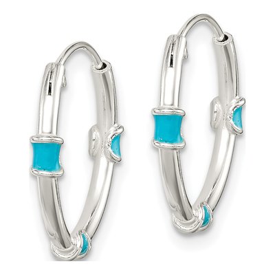 Sterling Silver 18mm Blue Enamel Endless Hoop Earrings – view 3