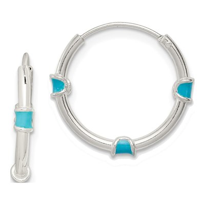 Sterling Silver 18mm Blue Enamel Endless Hoop Earrings