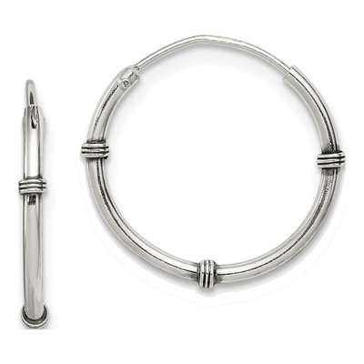 Sterling Silver 18mm Antiqued Endless Hoop Earrings
