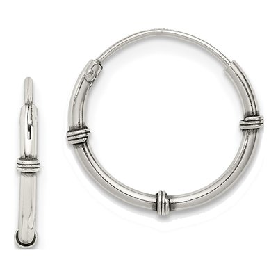 Sterling Silver 15mm Antiqued Endless Hoop Earrings